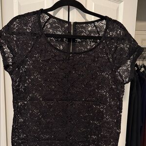 Black Lace Short-Sleeve Women's Top